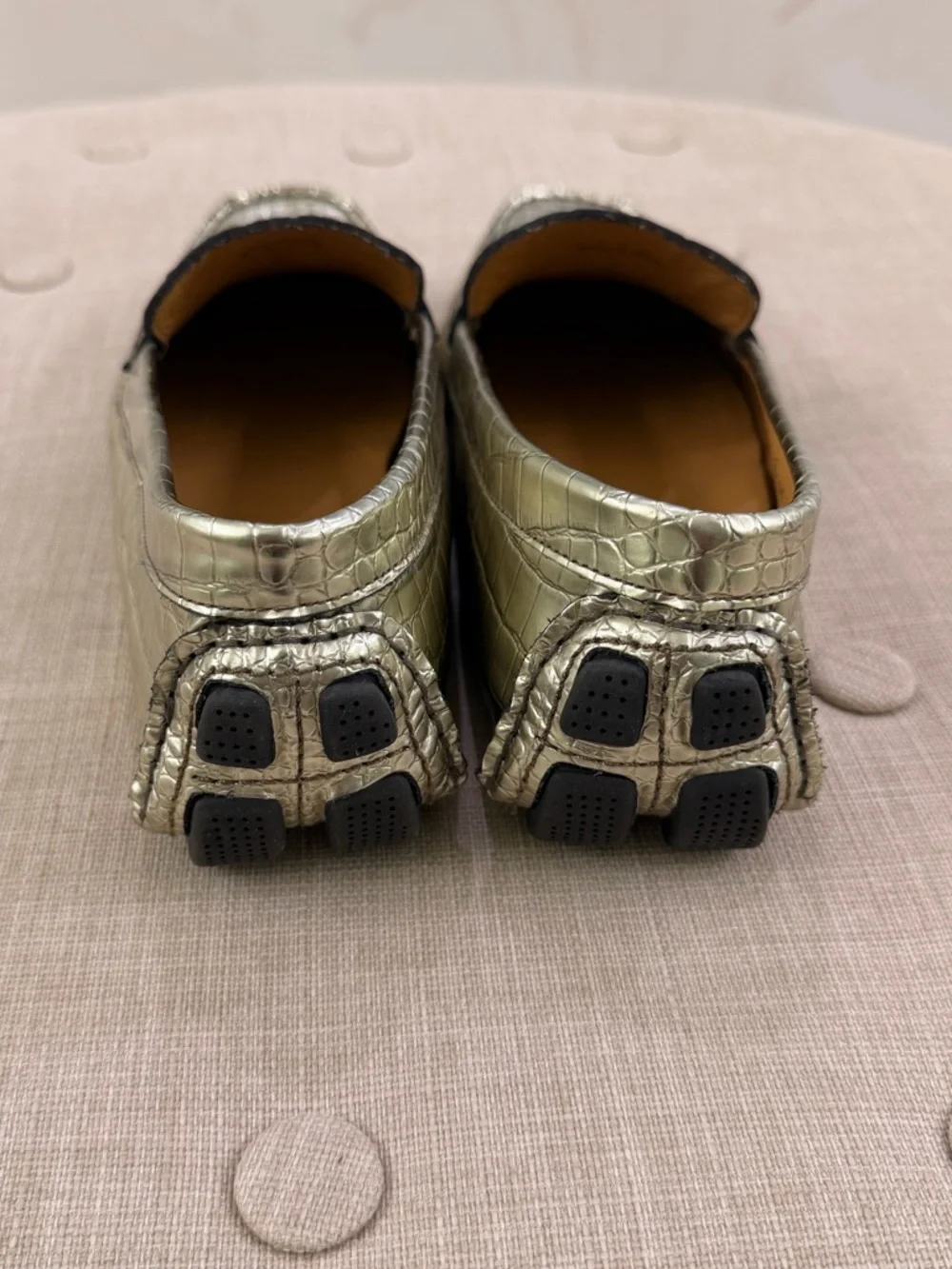 Cole Haan Metallic Gold Croc-Embossed Bit Loafers